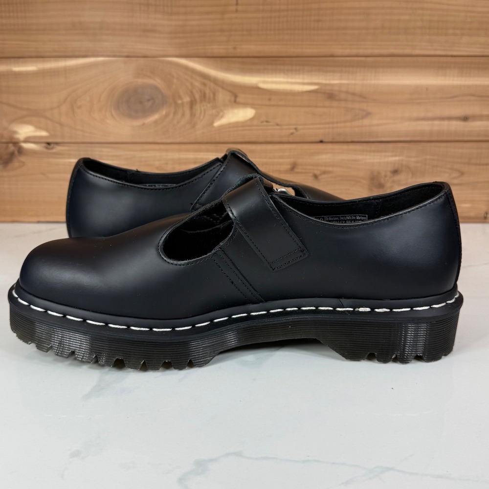 Dr. Martens Polley Bex Black Leather Mary Jane White Stitch Shoes US 11L 10M - Picture 12 of 16